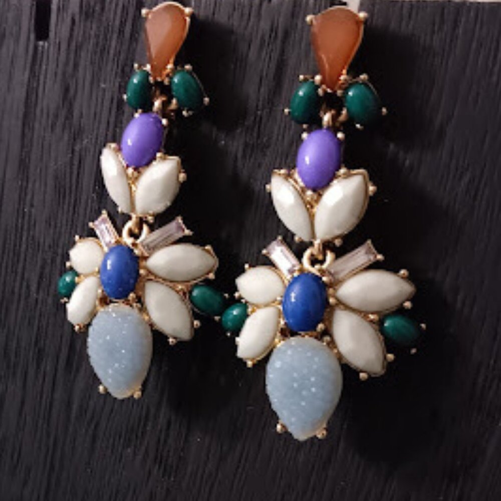 LEE By LEE ANGEL 12KT GP Contemporary Gold Cabochon/Druzy/Crystal Drop Earrings - Picture 2 of 3